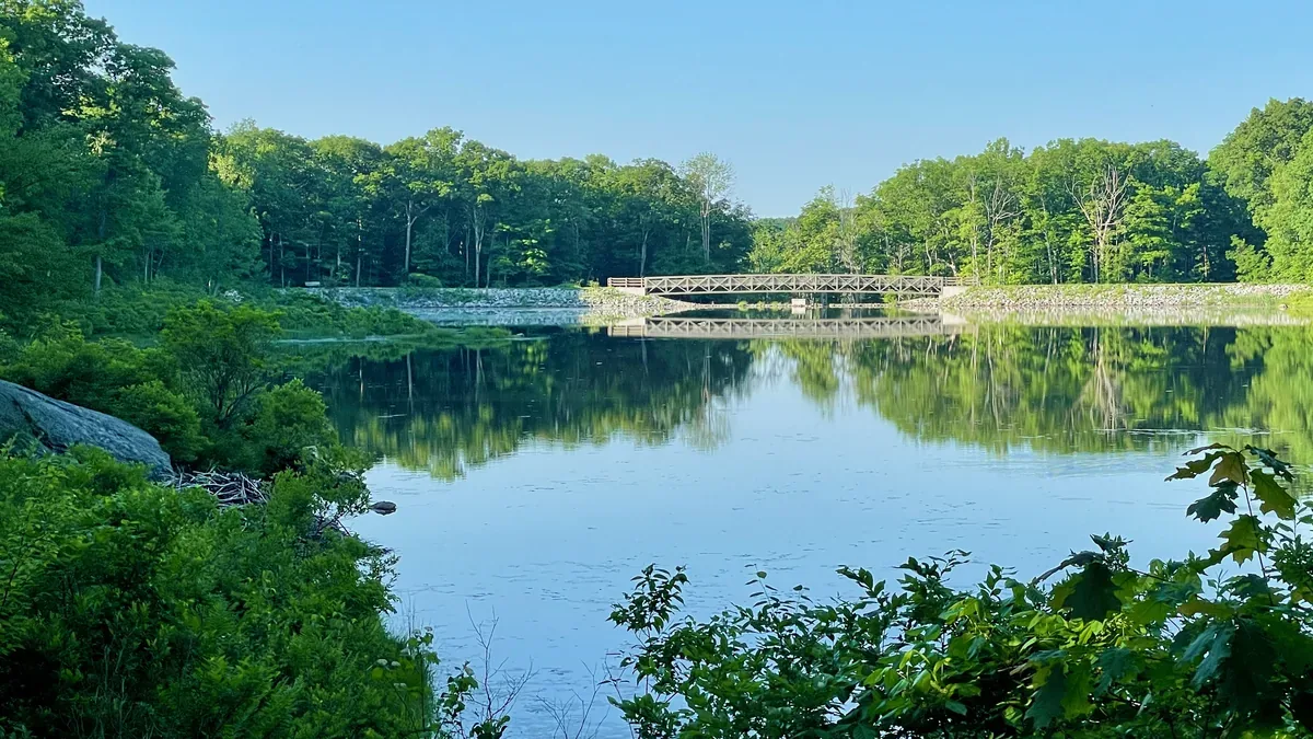Saffin Pond and footbridge in the Mahlon Dickerson Reservation, Jefferson Township, New Jersey