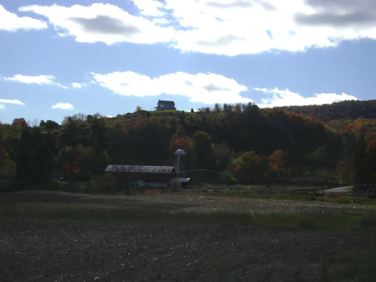 Farm fields and a barn below Rutan Hill in Wantage Township, New Jersey
