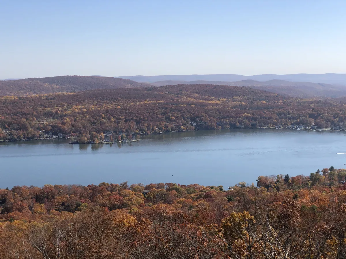 Autumn hills above Greenwood Lake seen from the Ernest Walter Trail in West Milford, New Jersey